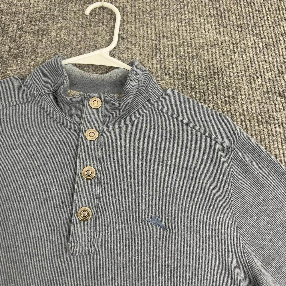 Tommy Bahama Pullover‎ Mens M Blue Cotton Blend Mock Neck Quarter Button Casual